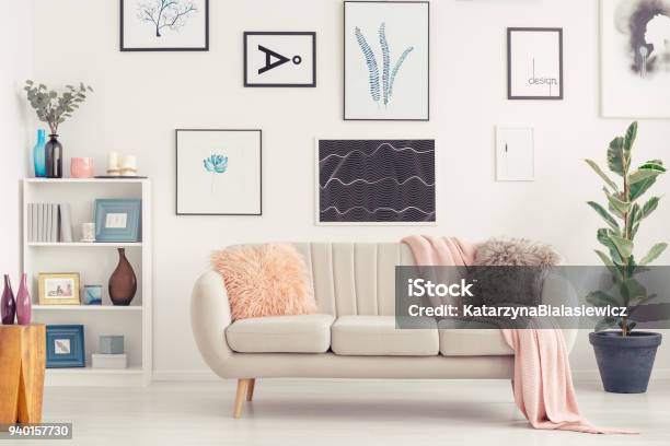 Sofa In Living Room Stock Photo - Download Image Now - Wall - Building Feature, Art, Frame - Border