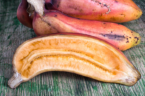 closeup of cut red banana variety in South America