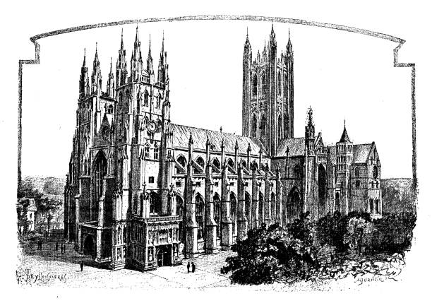 Antique illustrations of England, Scotland and Ireland: Canterbury Cathedral Antique illustrations of England, Scotland and Ireland: Canterbury Cathedral canterbury uk stock illustrations