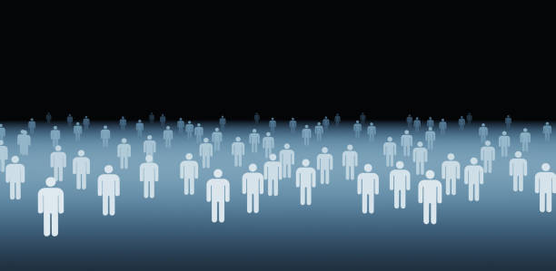 istock Large group of people symbols on black background, social network for technology concept, 3d illustration 940167348