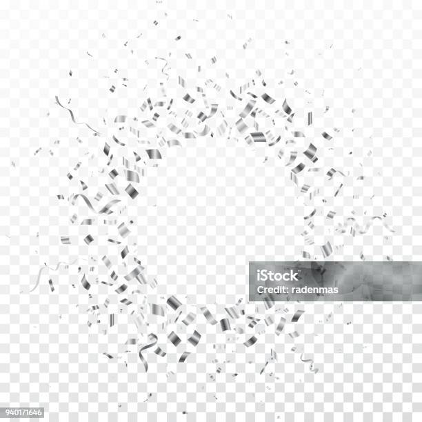 Silver Celebration Background With Confetti Stock Illustration - Download Image Now - Confetti, Silver Colored, Circle