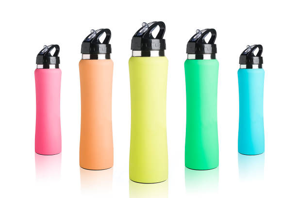 Group colorful water bottle -  pure white background