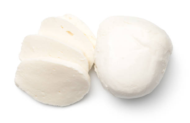 mozzarella isolated on white background - mozzarella imagens e fotografias de stock