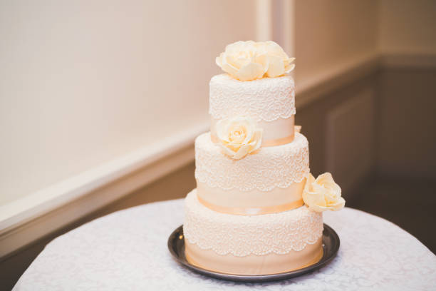 Luxury decorated wedding cake on the table