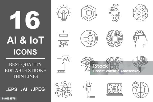 Ilustración de Conjunto De Iconos De Ai Datos Ciencia Tecnología Máquina De Proceso De Aprendizaje Conocimiento De Datos Transformación Escalable Api De Modelado Movimiento Editable y más Vectores Libres de Derechos de Ícono