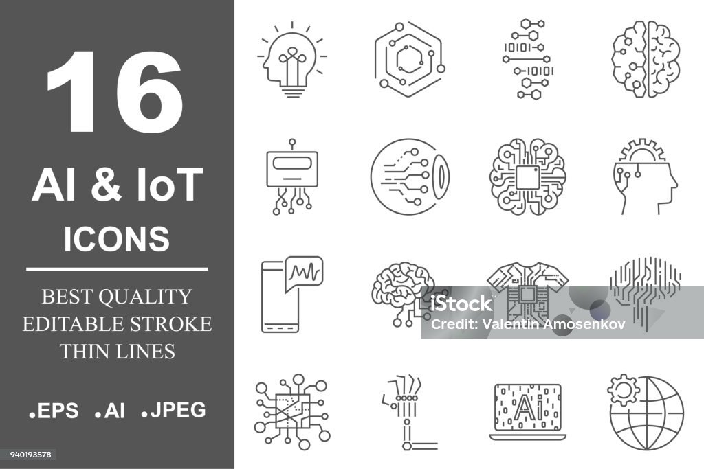 AI icon set. Data science technology, machine learning process. Data insight, transformation, scalable, modeling API. Editable Stroke AI icon set. Data science technology, machine learning process. Data insight, transformation, scalable, modeling API. Editable Stroke EPS 10 Icon Symbol stock vector