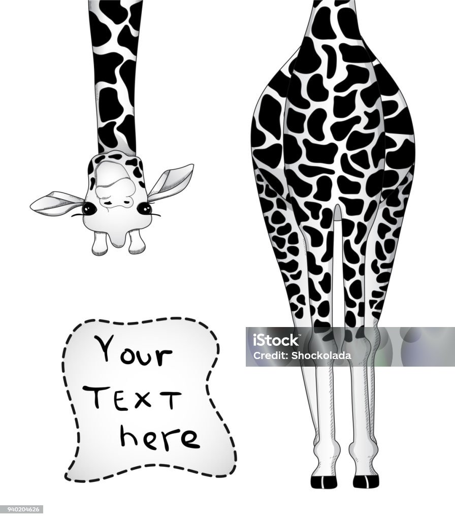 Illustration vectorielle de girafe en noir et blancs couleurs avec place pour votre texte - clipart vectoriel de Girafe libre de droits