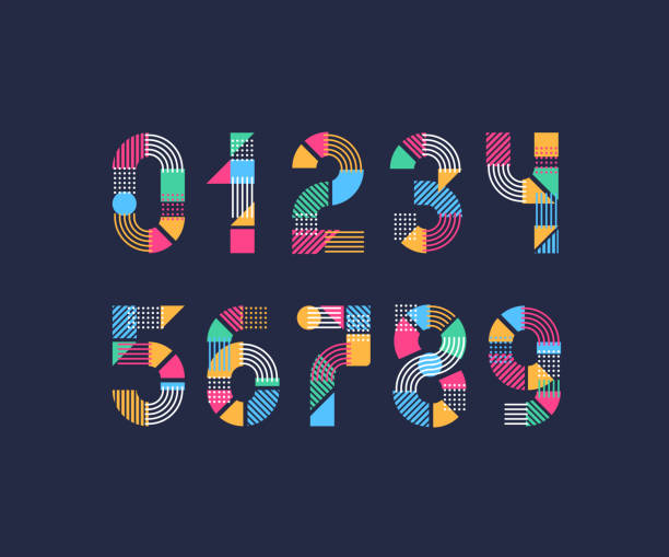 크리에이 티브 컬러 기하학 모양 숫자와 숫자의 집합입니다. - 숫자 일러스트 stock illustrations