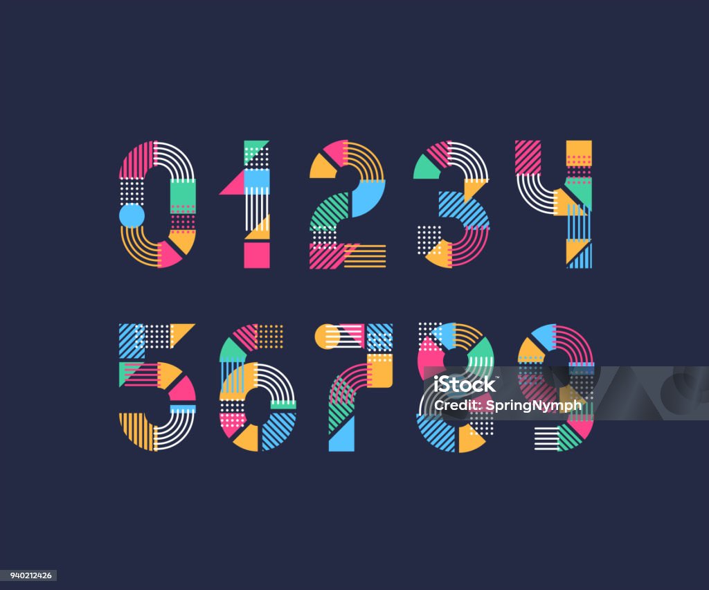 Set of creative color geometry shapes' figures and numbers. Vector numerals. Set of creative color geometry shapes' figures and numbers. Number stock vector