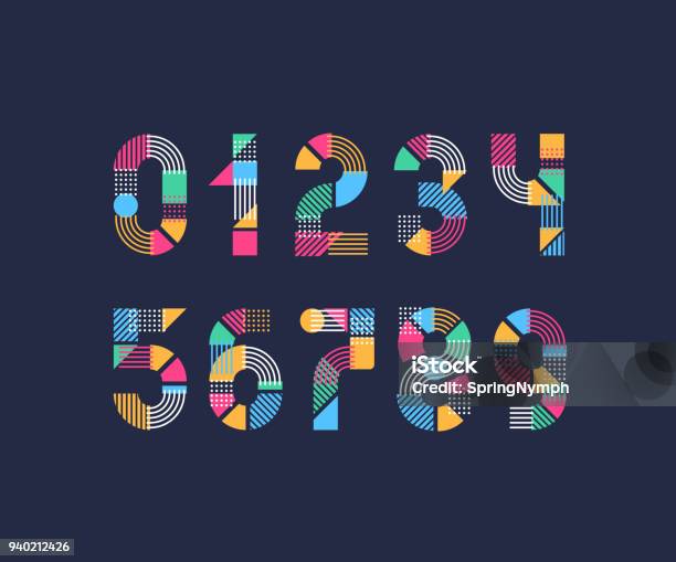 Set Of Creative Color Geometry Shapes Figures And Numbers Stock Illustration - Download Image Now