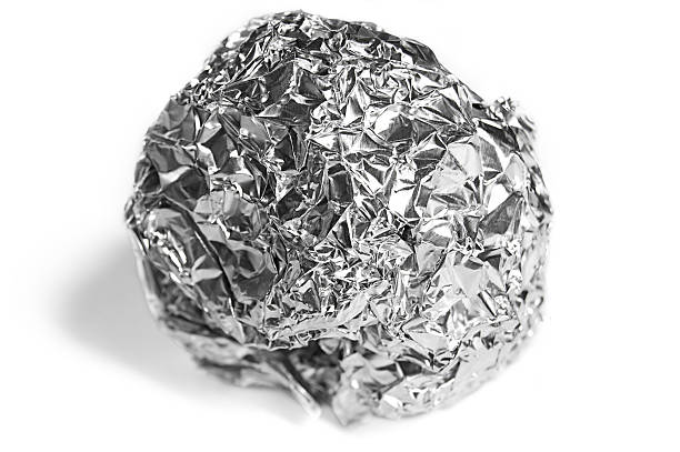 блестящий шар изолированные на белом - rolled up foil paper gray стоковые фото и изображения