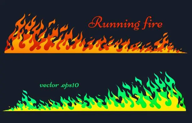 Vector illustration of Running fire, vector flame elements