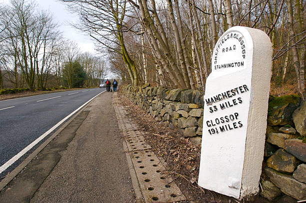 beautiful road in the plateau area with blank milestone.
