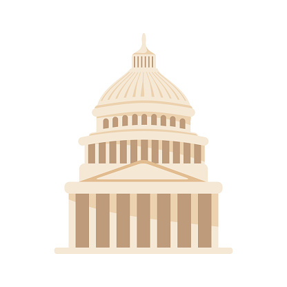 Vector building illustration. United States Capitol icon in Washington DC. American sightseen historic architecture. Politic Congress house symbol in flat style. Federal government residence