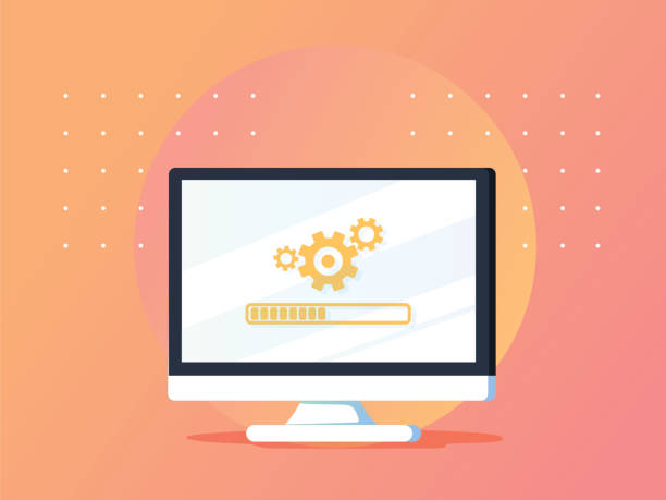 illustrations, cliparts, dessins animés et icônes de remarketing de sites web. informatique mise à jour en ligne. vector illustration plat dégradée. bannière commerciale publicitaire - installer
