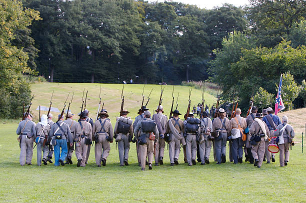 Marching into Battle - with a little Motivation !  reenactment stock pictures, royalty-free photos & images