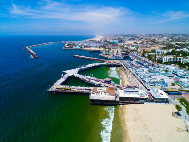 aerial view of redondo beach california pier - redondo beach imagens e fotografias de stock