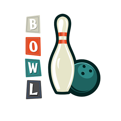 Retro Style Bowling Elements. Includes balls and pins and various elements.