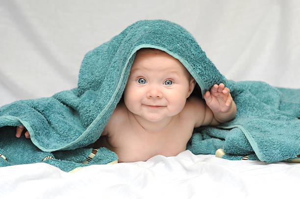 Smiling Baby after Bath stock photo