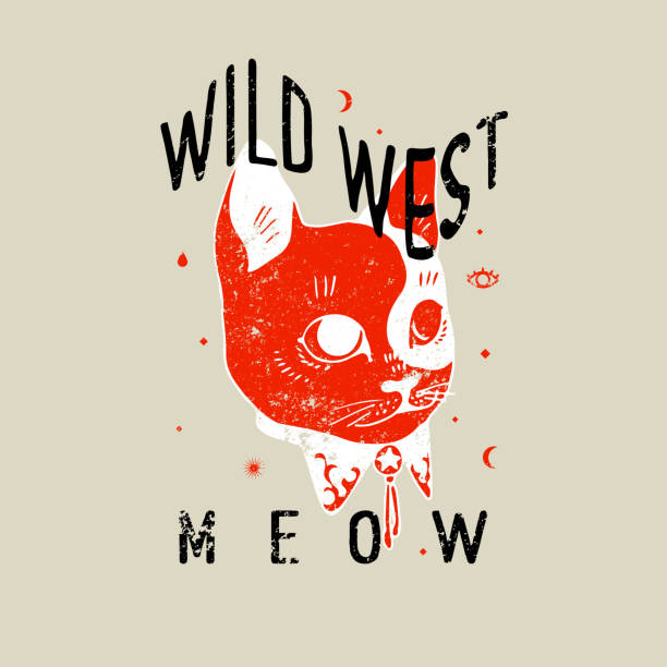 istock Wild west, meow slogan. Cat in a shirt. Rock and roll patch. Typography graphic print, fashion drawing for t-shirts. Vector stickers,print, patches vintage 940254380