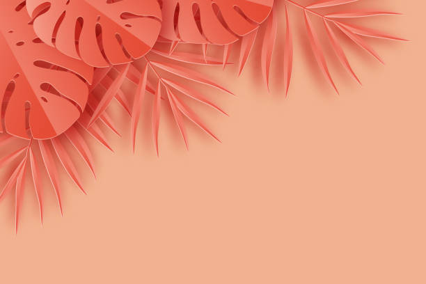 istock Tropical paper palm, monstera leaves frame. Summer tropical leaf. Origami exotic hawaiian jungle, summertime background. Paper cut. Minimal. Pastel art colorful style. 940256362