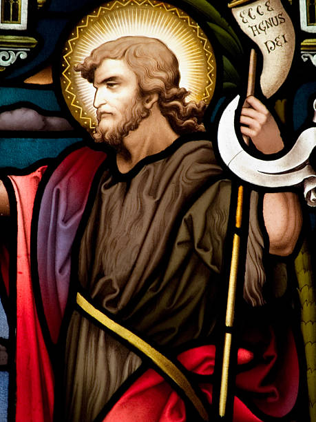 John the babysit in the biblical times Stained glass in Catholic church in Dublin showing a John the Baptist.  St john stock pictures, royalty-free photos & images