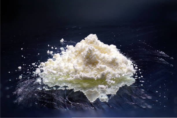 Potassium permanganate, sodium sulfate mixture, Chemical powder from the chemistry kit with macro lens photographed in studio,