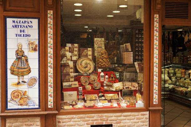 Toledo Toledo, Spain - March 23, 2018: View of a shop selling traditional marzipan in a quieter part of Toledo. marzipan stock pictures, royalty-free photos & images