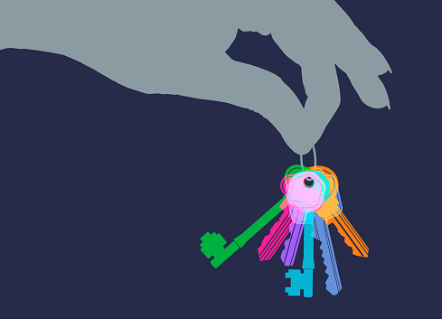 Colourful overlapping silhouettes of house keys