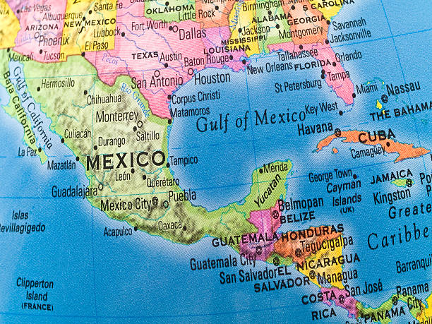 globalnych badań-meksyk i ameryka środkowa - map gulf of mexico cartography usa zdjęcia i obrazy z banku zdjęć