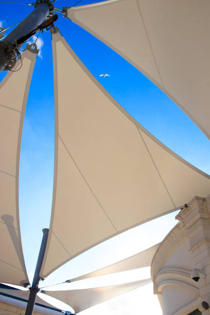 istock triangle modern luxury awning with blue sky and sunshine reflect 940280520