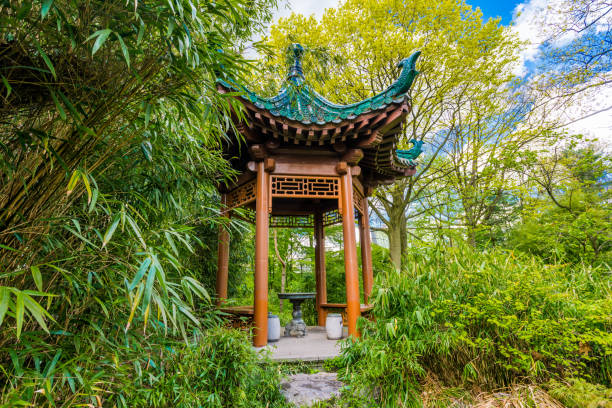 istock garden in chinese style. The oriental pavilion 940287638