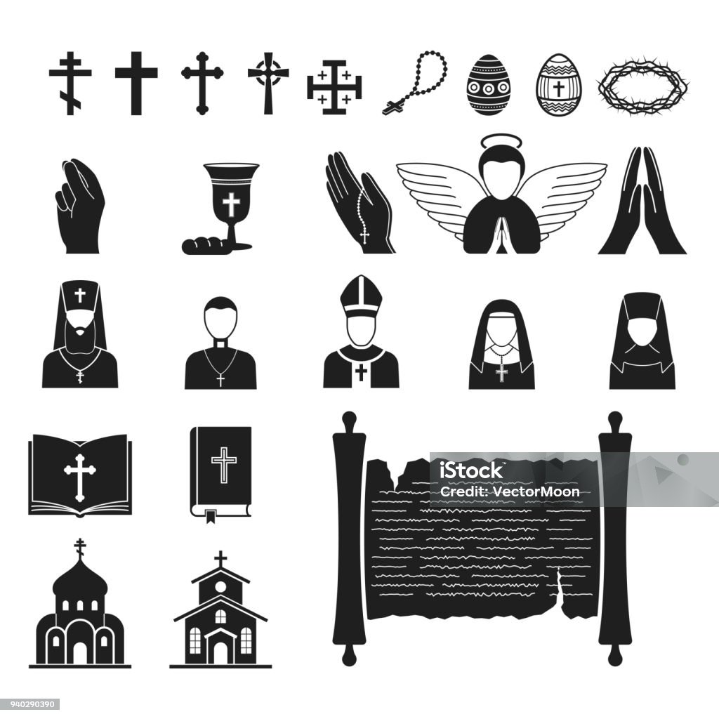 Christianity religion vector religionism flat illustration of traditional holy sign silhouette praying religionary christian faith religionist priest church traditional culture symbol Christianity religion vector religionism flat icons illustration of traditional holy sign silhouette praying religionary design christian faith religionist priest church traditional culture symbol. Priest stock vector