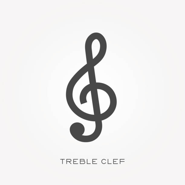 ilustraciones, imágenes clip art, dibujos animados e iconos de stock de silueta icono treble clef - treble clef
