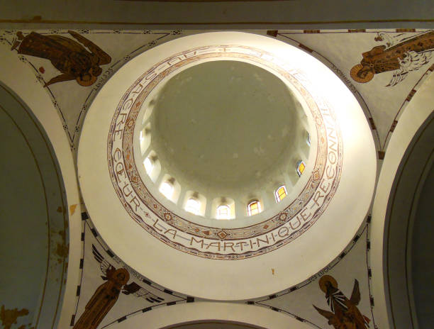 View from inside looking up at the center dome of the Sacred Heart Basilica, Fort de France, Martinique.