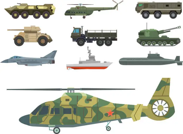 Vector illustration of Military transport vector vehicle technic army war tanks and industry armor defense transportation weapon illustration