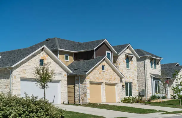 Modern nice brick homes in new development suburb in Austin, Texas