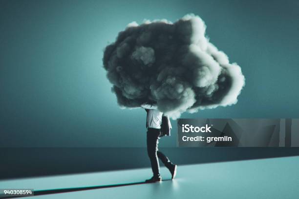 Humorous Mobile Cloud Computing Conceptual Image Stock Photo - Download Image Now - Ignorance, Cloud Computing, One Person
