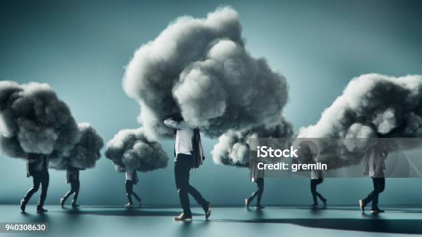Humorous Mobile Cloud Computing Conceptual Image Stock Photo - Download Image Now - Cloud Computing, Control, Complexity