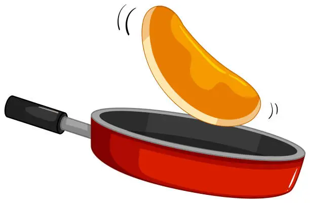 Vector illustration of Pancake flipping on the pan