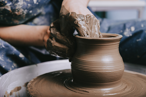 Woman Making Clay Craftsman Skill Concept