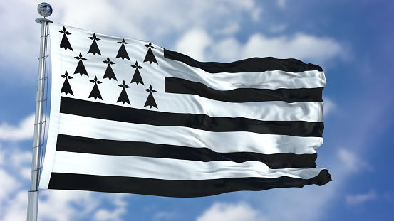 Brittany Flag in a Blue Sky. Use this clip loud and proud to express loyalty and love to our country. It is a seamless loop with luma channel.