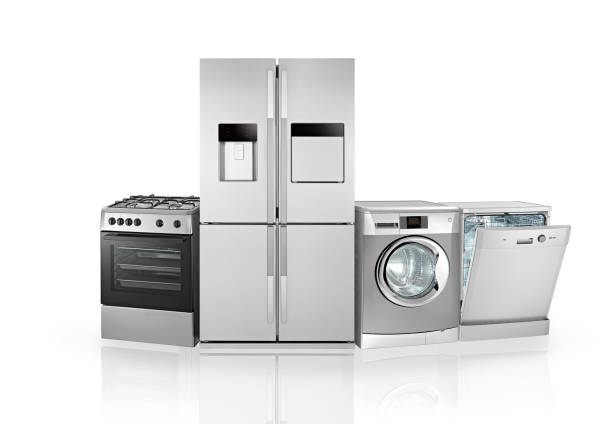 Household appliances Household appliances on white background side by side stock pictures, royalty-free photos & images