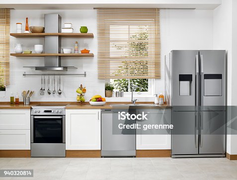 Kitchen And Women Stock Photo - Download Image Now - Refrigerator, White  Background, Women - iStock