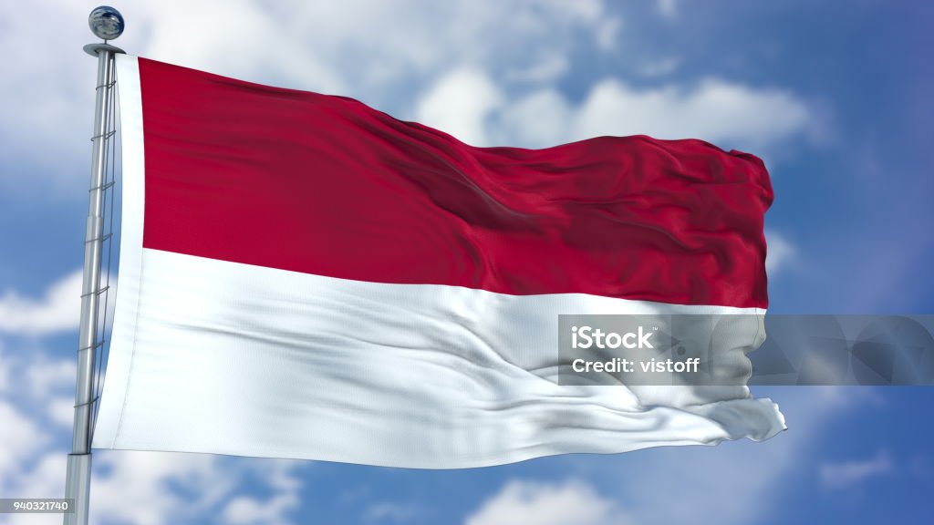 Indonesia Flag in a Blue Sky Indonesia Flag in a Blue Sky. Use this clip loud and proud to express loyalty and love to our country. It is a seamless loop with luma channel. Banner - Sign Stock Photo