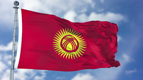 Kyrgyzstan Flag in a Blue Sky. Use this clip loud and proud to express loyalty and love to our country. It is a seamless loop with luma channel.