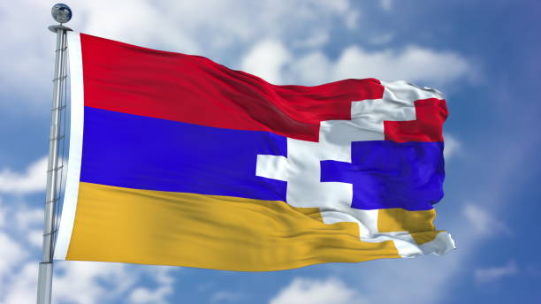 istock Republic Artsakh Flag in a Blue Sky 940326920