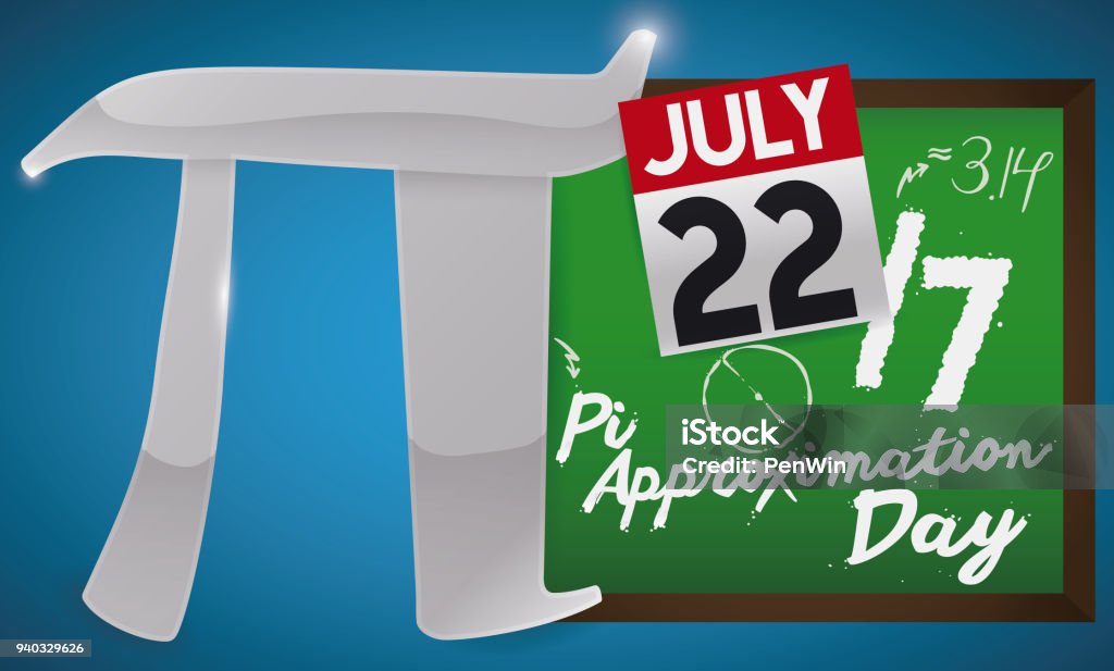 Silver Pi Symbol Chalkboard And Calendar For Pi Approximation Day Stock