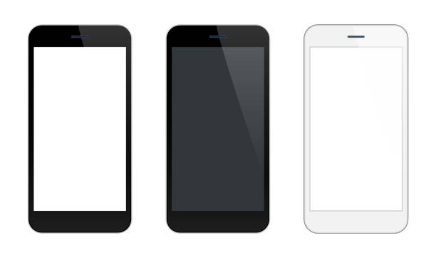 smartfon telefon komórkowy czarne i srebrne kolory - material white backgrounds blank stock illustrations