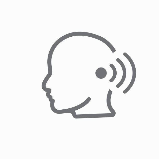 illustrazioni stock, clip art, cartoni animati e icone di tendenza di contorno del canale dell'orecchio e dell'orecchio - immagine icona per la perdita dell'udito o dell'ascolto - audiologo